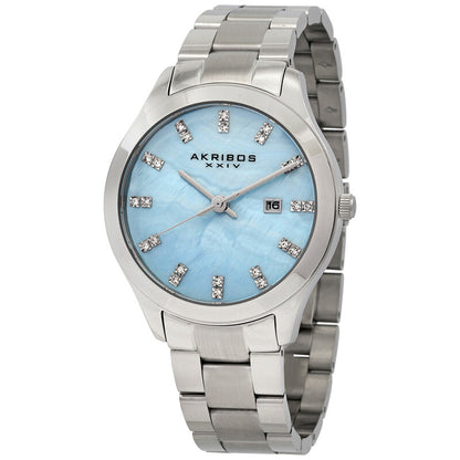 Akribos XXIV Stainless Steel Case on Stainless Steel Bracelet, Light Blue Mother of Pearl Dial with Silver Tone Hands
