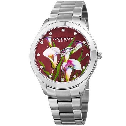 Akribos XXIV Stainless Steel Case on Stainless Steel Bracelet, Purple Mother-of-Pearl Dial with Silver Tone Hands