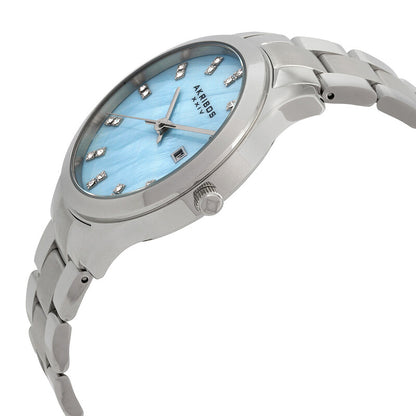 Akribos XXIV Stainless Steel Case on Stainless Steel Bracelet, Light Blue Mother of Pearl Dial with Silver Tone Hands