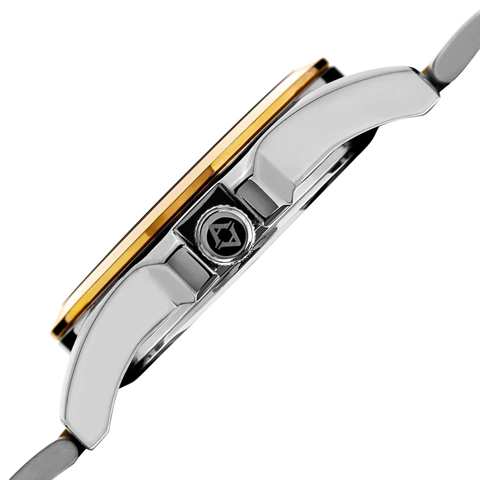 Akribos XXIV Two Tone Case on Two Tone Bracelet, Silver Dial with Gold Tone Hands