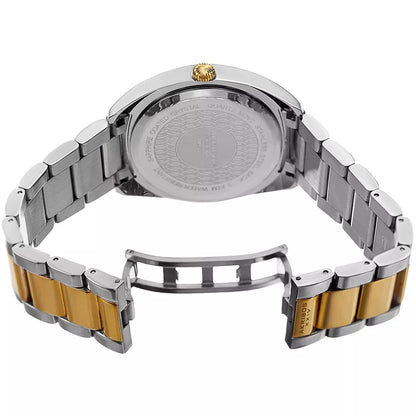 Akribos XXIV Two Tone Ion Plated Bracelet Link Watch with Blue Dial and Gold Accents