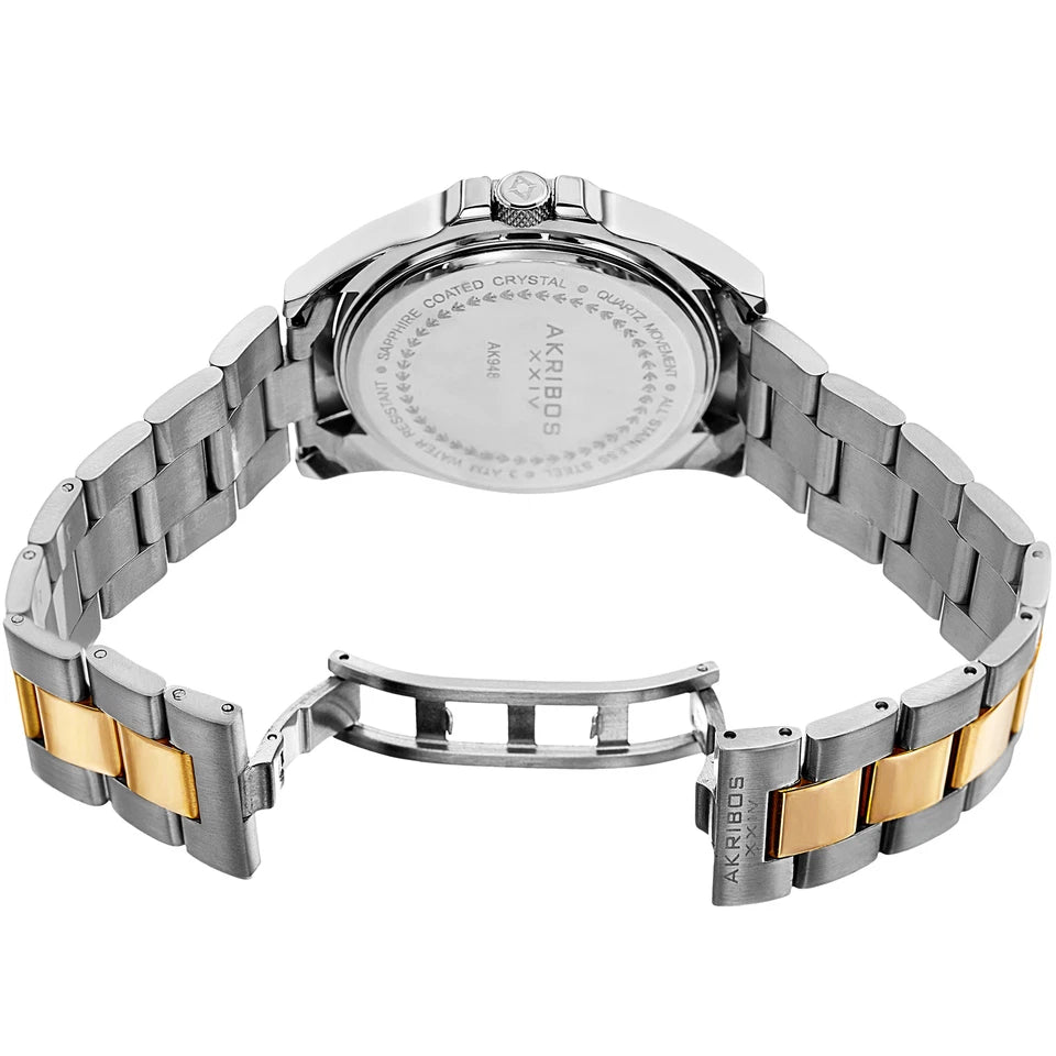 Akribos XXIV Two Tone Case on Two Tone Bracelet, Silver Dial with Gold Tone Hands