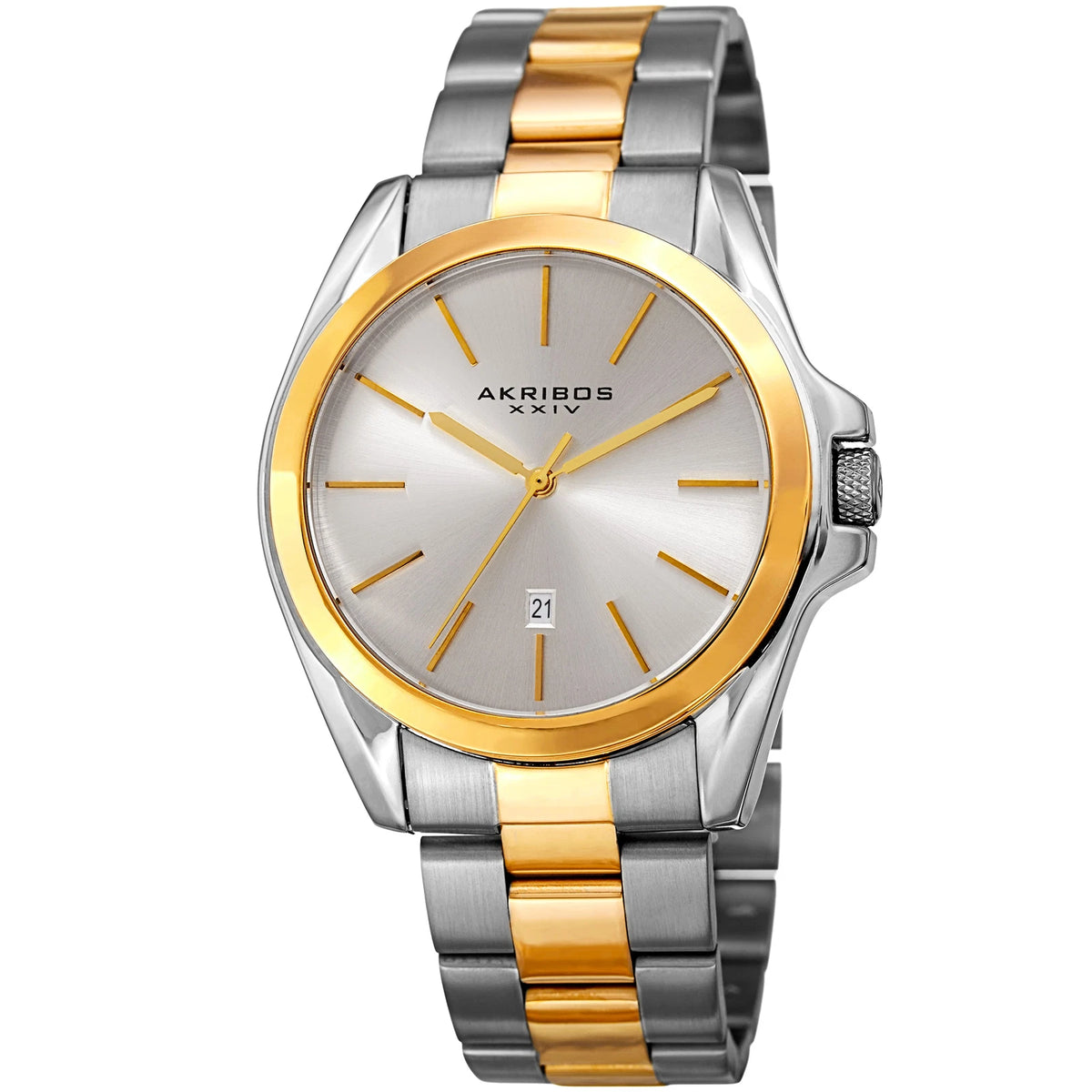 Akribos XXIV Two Tone Case on Two Tone Bracelet, Silver Dial with Gold Tone Hands
