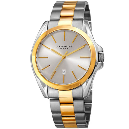 Akribos XXIV Two Tone Case on Two Tone Bracelet, Silver Dial with Gold Tone Hands