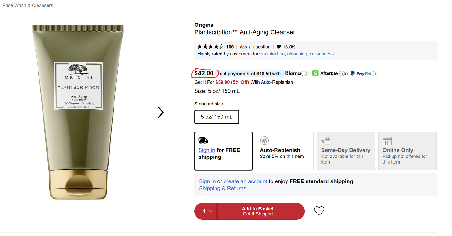 Origins Plantscription™ Anti-Aging Cleanser — 5 oz / 150 mL