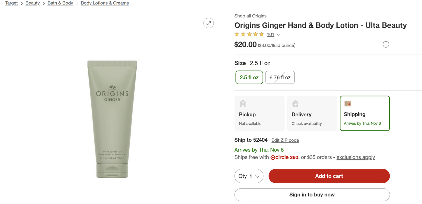 Origins Ginger Hand & Body Lotion