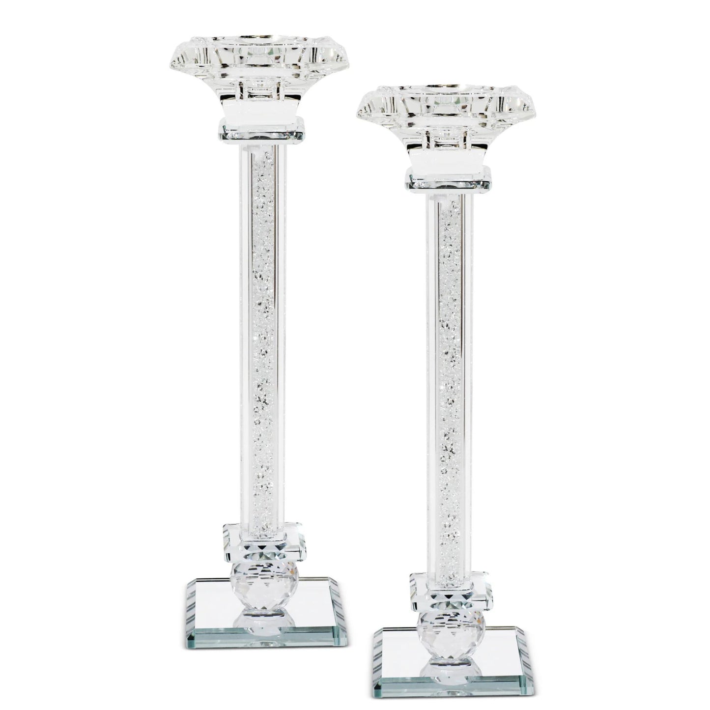 Two 10" crystal candle holders on a white background - AFH Bargains