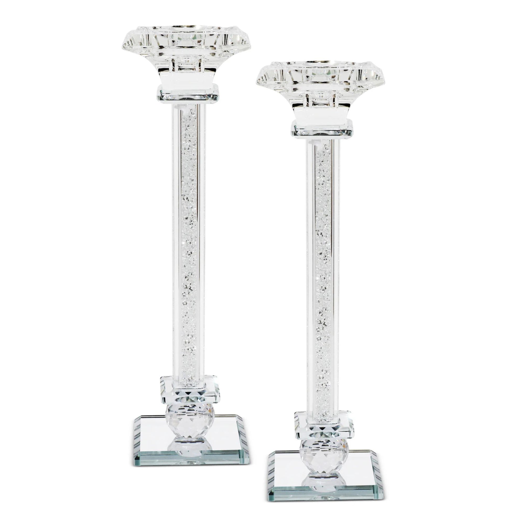 Two 10" crystal candle holders on a white background - AFH Bargains