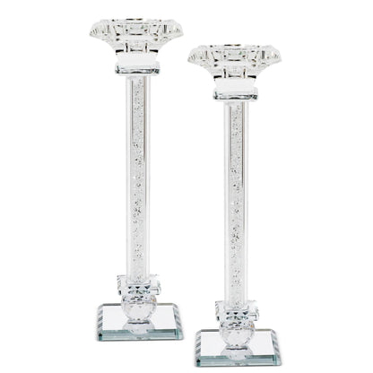 Two 10" crystal candle holders on a white background - AFH Bargains