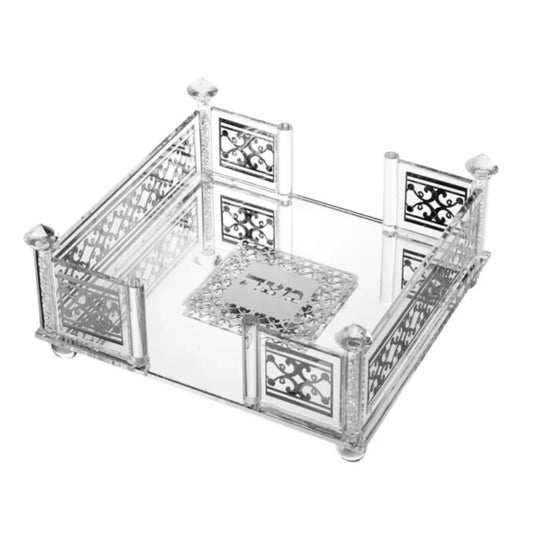 Decorative silver passover Matzah box with intricate designs on a white background - AFH Bargains