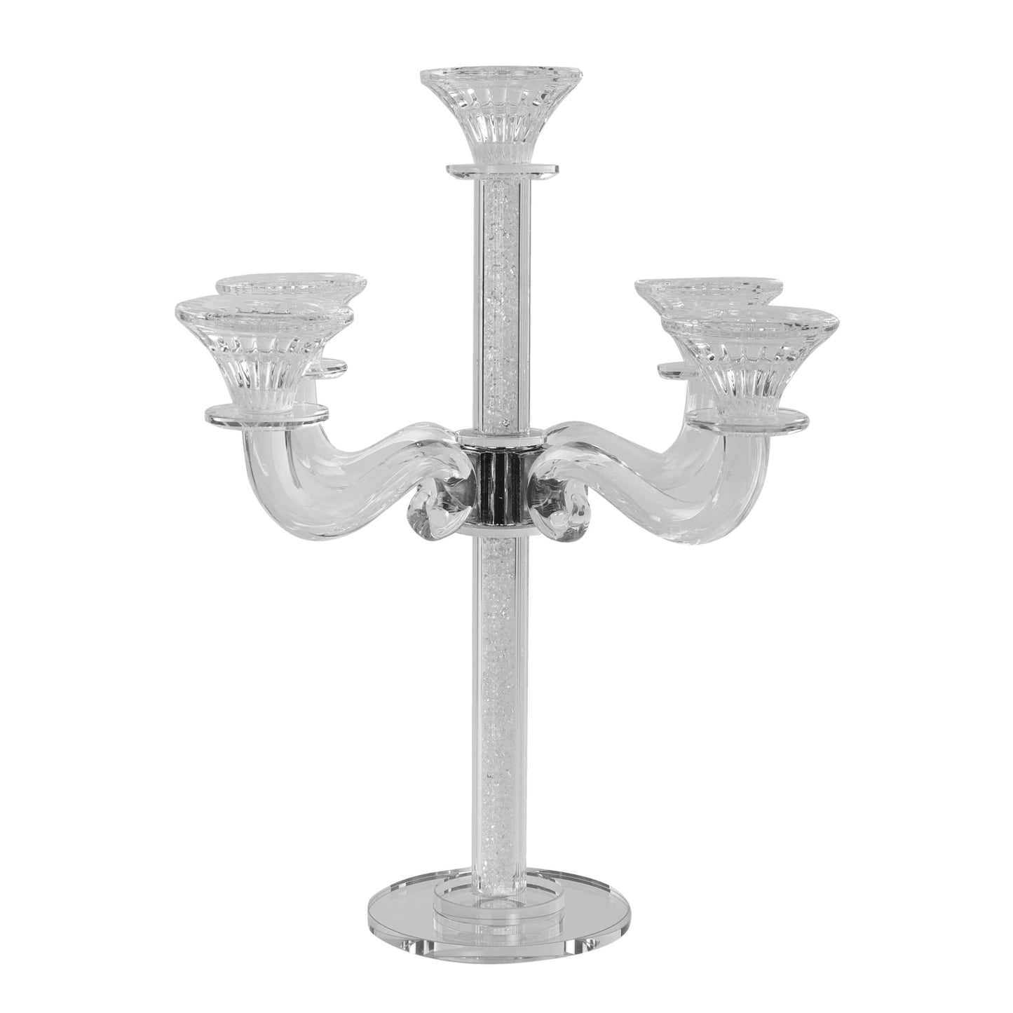 Clear glass candelabra with four arms on a white background - AFH Brgains