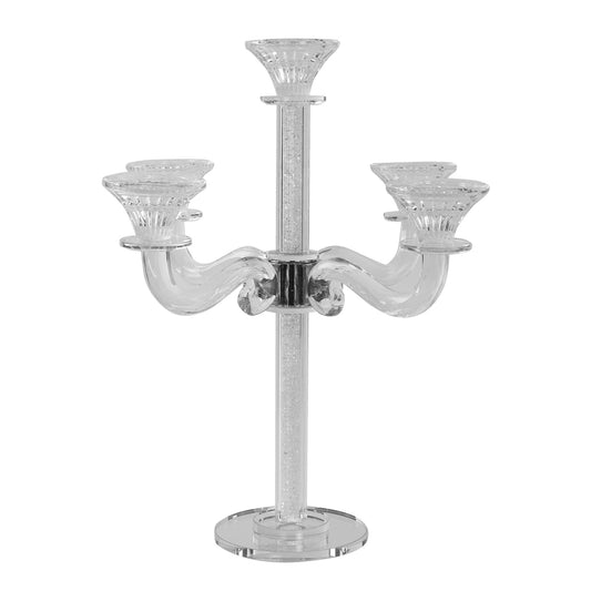 Clear glass candelabra with four arms on a white background - AFH Brgains