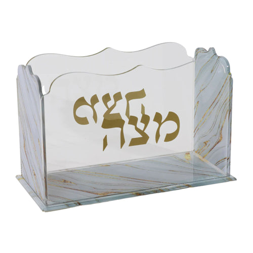 Lucite matzah box with Hebrew text on a white background - AFH Bargains