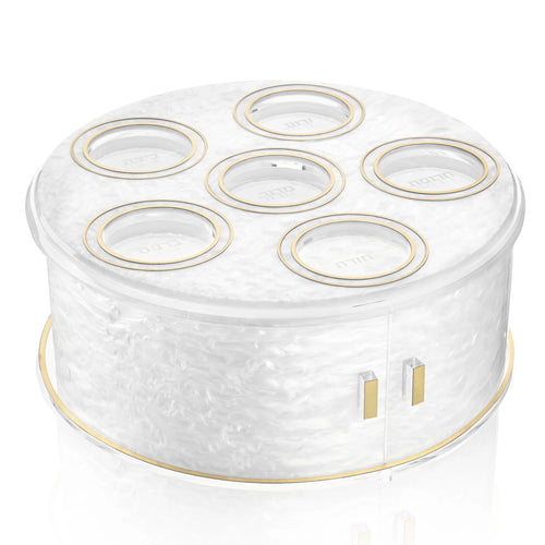 White and gold 3 tier seder plate with multiple circular compartments on a white background - FH Bargains