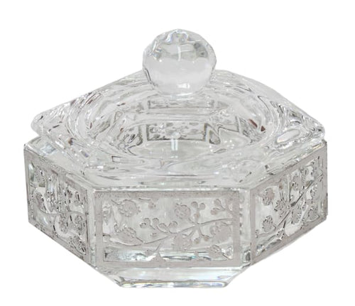 Decorative floral crystal dish with a lid on a white background  - AFH Bargains