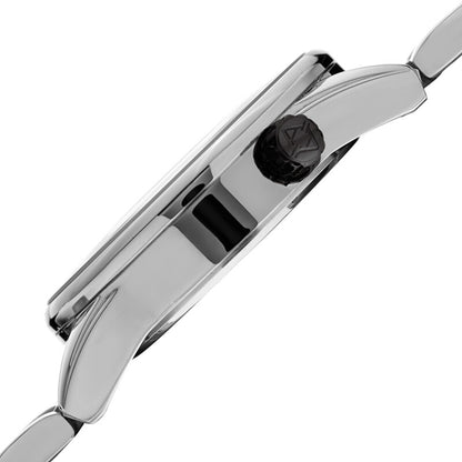 Akribos XXIV Silver Tone Case on Two-Tone Bracelet, Black Dial with Silver Tone Hands