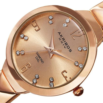 Akribos XXIV Rose Gold Flashed Alloy Case on Rose Gold Bracelet, Rose Gold Dial with Rose Gold Tone Hands