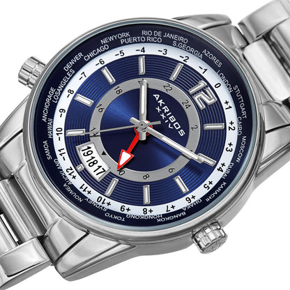 Akribos XXIV Silver Tone Case on Silver Bracelet, Blue Dial with Silver Tone Hands