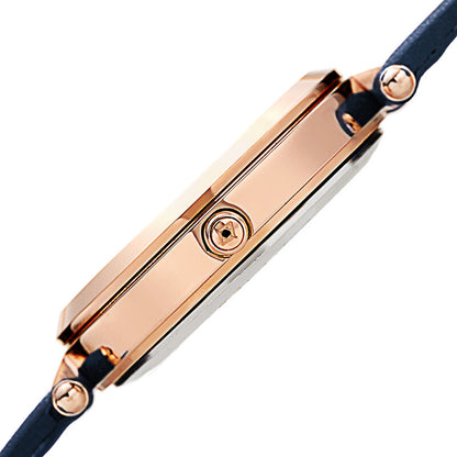 Akribos XXIV Ion Plated Rose Gold Tone Case with Diamond on Circular Pattern MOP Dial, on a Dark Blue Leather Strap