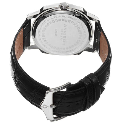 Akribos XXIV Silver Ion Plated Alloy Case on Black Strap, Black Dial with Silver Tone Hands