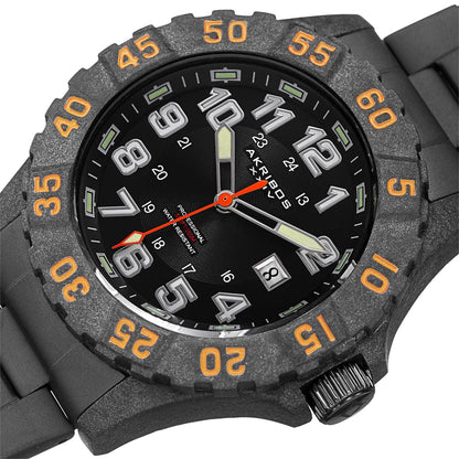 Akribos XXIV Black Carbon Fiber Case on Black Bracelet, Black Dial with Silver Tone Hands