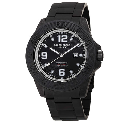 Akribos XXIV Black Ion Plated Carbon Fiber Case on Black Bracelet, Black and Silver Dial with Silver Tone Hands