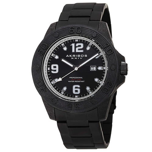 Akribos XXIV Black Ion Plated Carbon Fiber Case on Black Bracelet, Black and Silver Dial with Silver Tone Hands