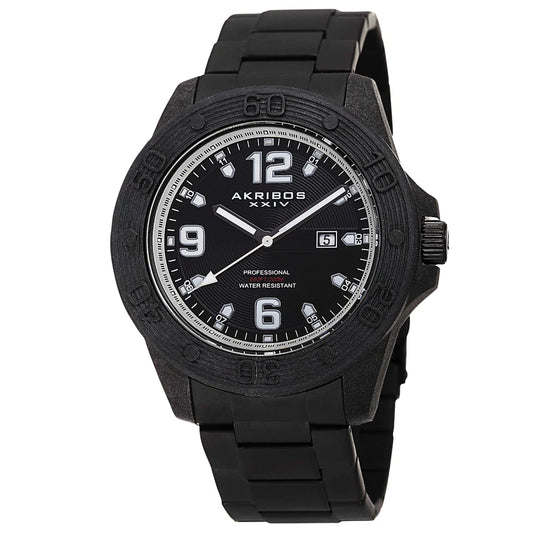 Akribos XXIV Black Ion Plated Carbon Fiber Case on Black Bracelet, Black and Silver Dial with Silver Tone Hands
