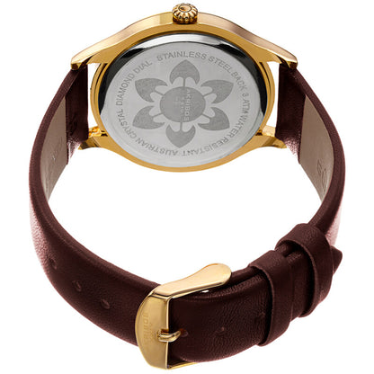 Akribos XXIV Gold Ion Plated Alloy Case on Brown Genuine Leather Strap, Brown Dial with Gold Hands