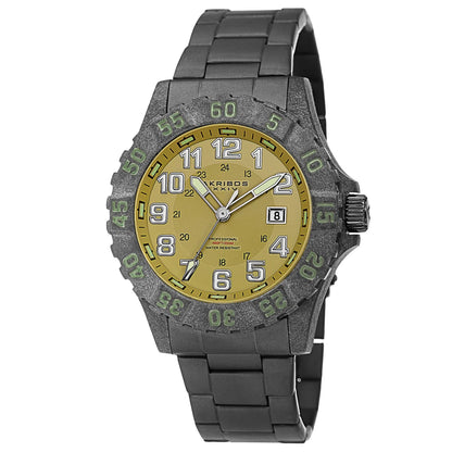 Akribos XXIV Black Carbon Fiber Case on Black Bracelet, Olive Green Dial with Silver Tone Hands