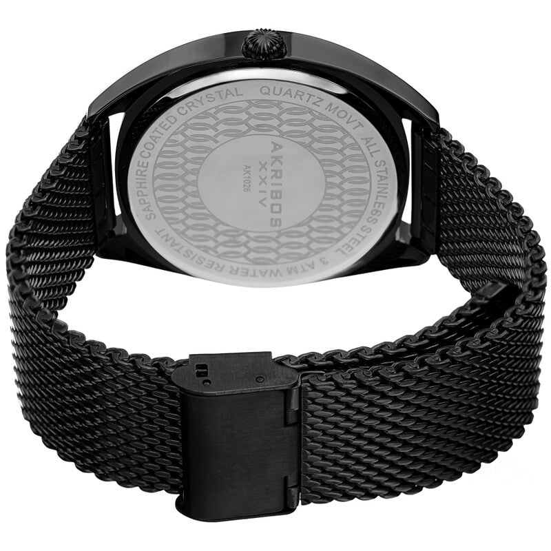 Akribos XXIV Black Tone Case on Black Tone Mesh Bracelet, Silver Dial with Silver Hands