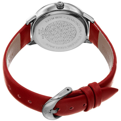 Akribos XXIV Silver Tone Case with Black Silver Embossed Dial with Diamonds, on a Red Leather Strap