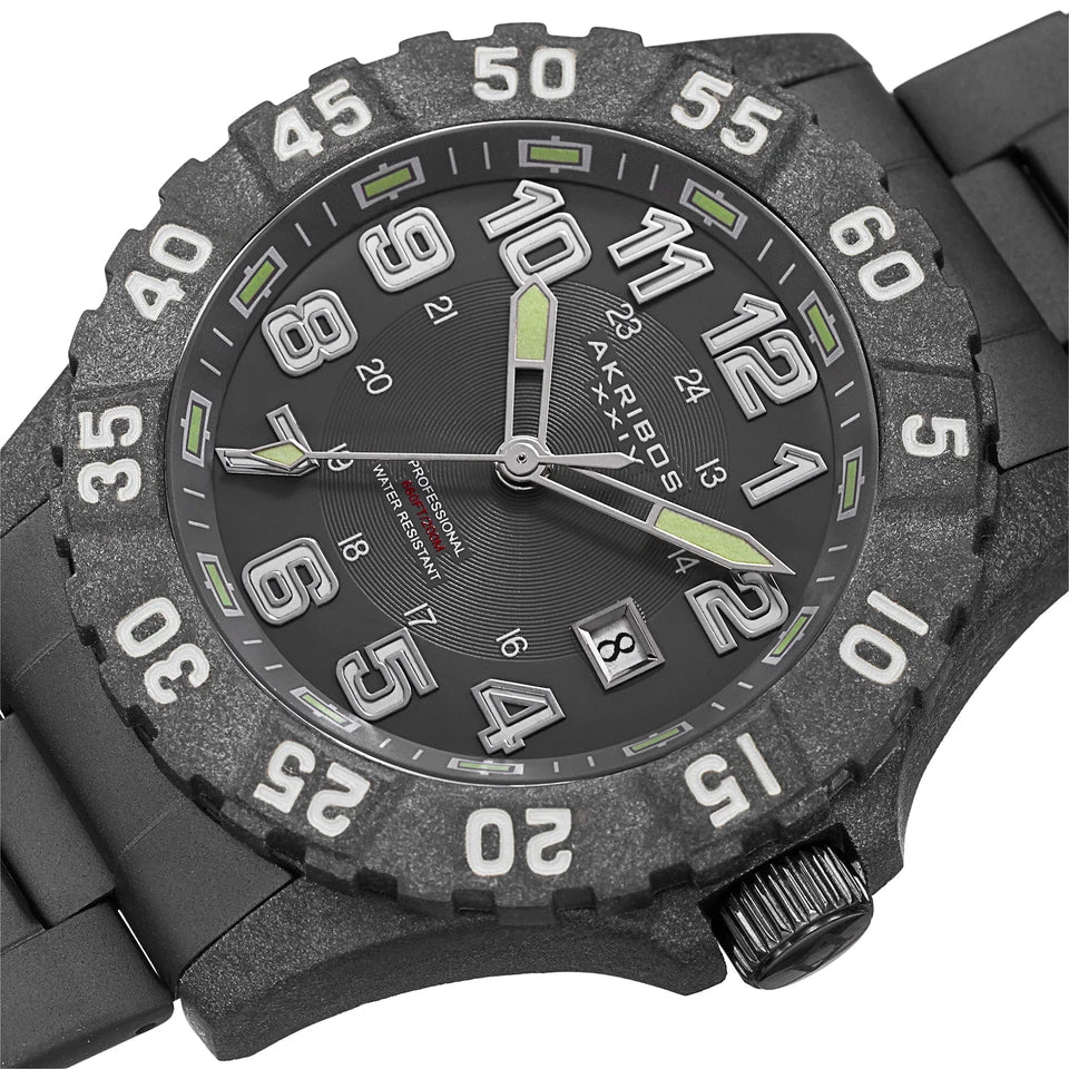 Akribos XXIV Black Carbon Fiber Case on Black Bracelet, Gray Dial with Silver Tone Hands