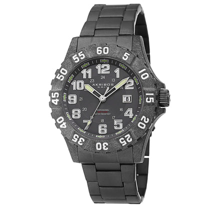 Akribos XXIV Black Carbon Fiber Case on Black Bracelet, Gray Dial with Silver Tone Hands
