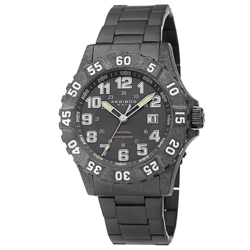 Akribos XXIV Black Carbon Fiber Case on Black Bracelet, Gray Dial with Silver Tone Hands