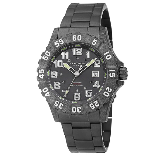 Akribos XXIV Black Carbon Fiber Case on Black Bracelet, Gray Dial with Silver Tone Hands