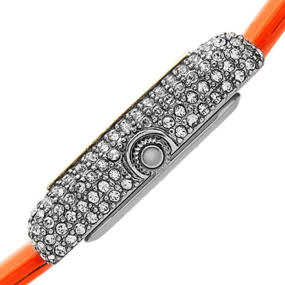 Akribos XXIV Swarovski Crystal Studded Silver Tone Tank-Shaped Case, Orange Patent Leather Strap, Silver Dial and Gold Tone Applied Markers