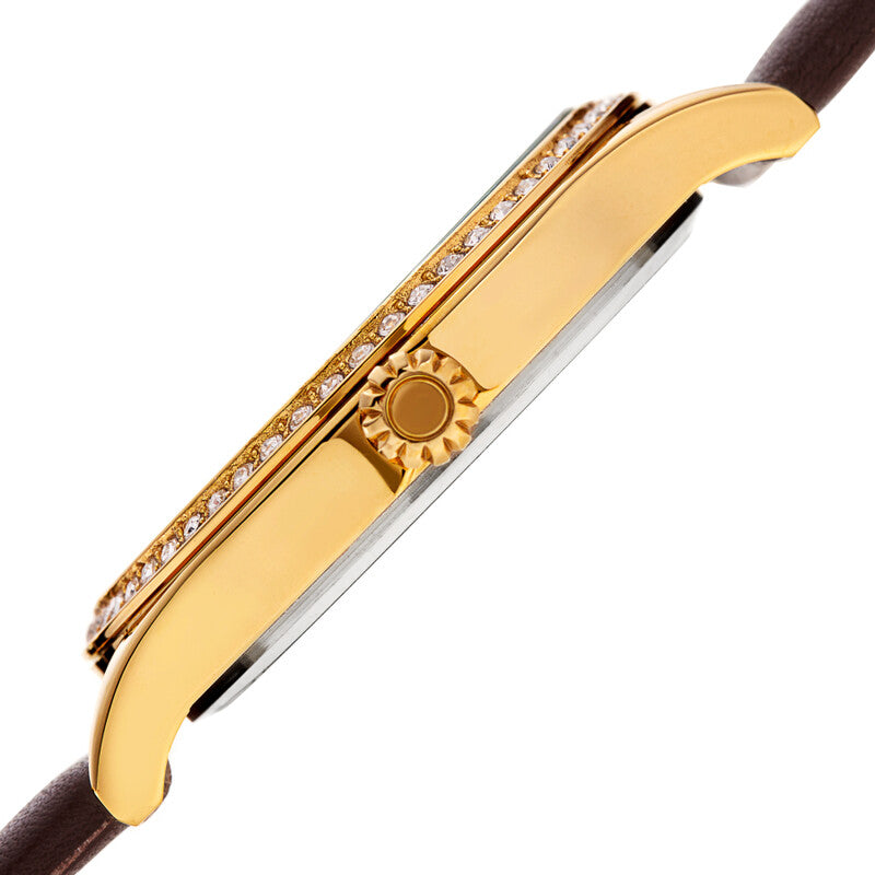 Akribos XXIV Gold Ion Plated Alloy Case on Brown Genuine Leather Strap, Brown Dial with Gold Hands