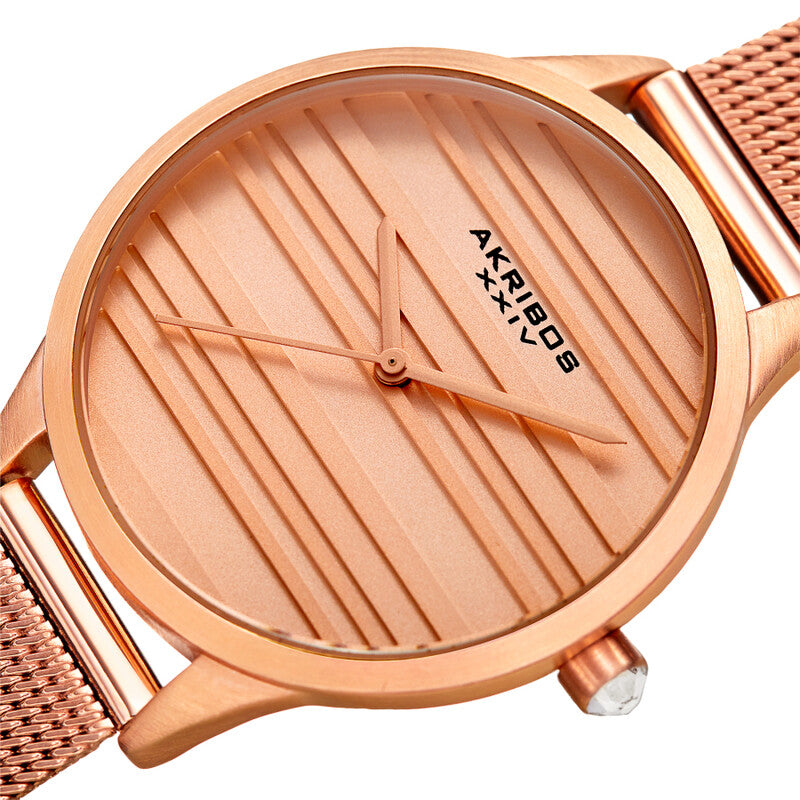 Akribos XXIV Rose Gold Ion Plated Alloy Case on Rose Gold Band, Rose Gold Dial with Rose Tone Hands