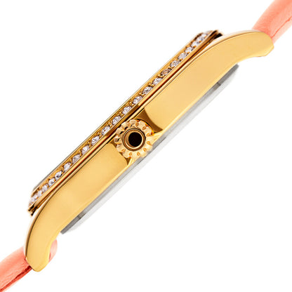 Akribos XXIV Gold Ion Plated Alloy Case on Pink Genuine Leather Strap, Silver Dial with Gold Hands