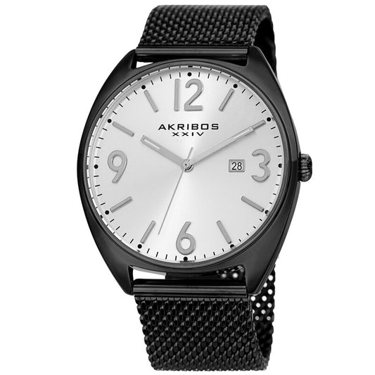 Akribos XXIV Black Tone Case on Black Tone Mesh Bracelet, Silver Dial with Silver Hands