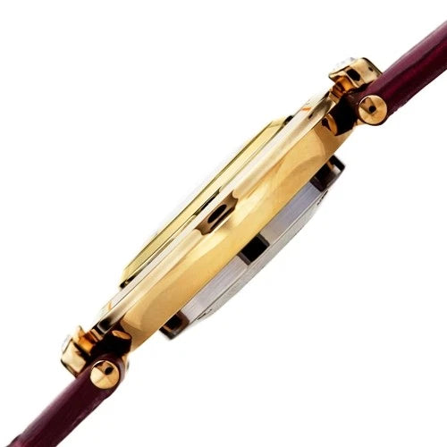 Akribos XXIV Ion Plated Two Tone Silver and Gold Tone Case with Swarovski Crystal Lugs on a Purple Croco Strap, with Mother of Pearl Dial and Gold Tone Hands