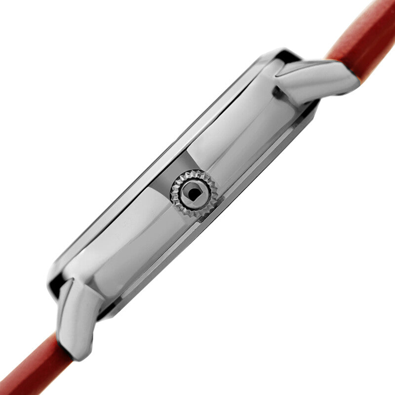 Akribos XXIV Silver Tone Case with Black Silver Embossed Dial with Diamonds, on a Red Leather Strap