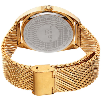 Akribos XXIV Gold Tone Case on Gold Tone Mesh Bracelet, Silver Dial with Gold Hands