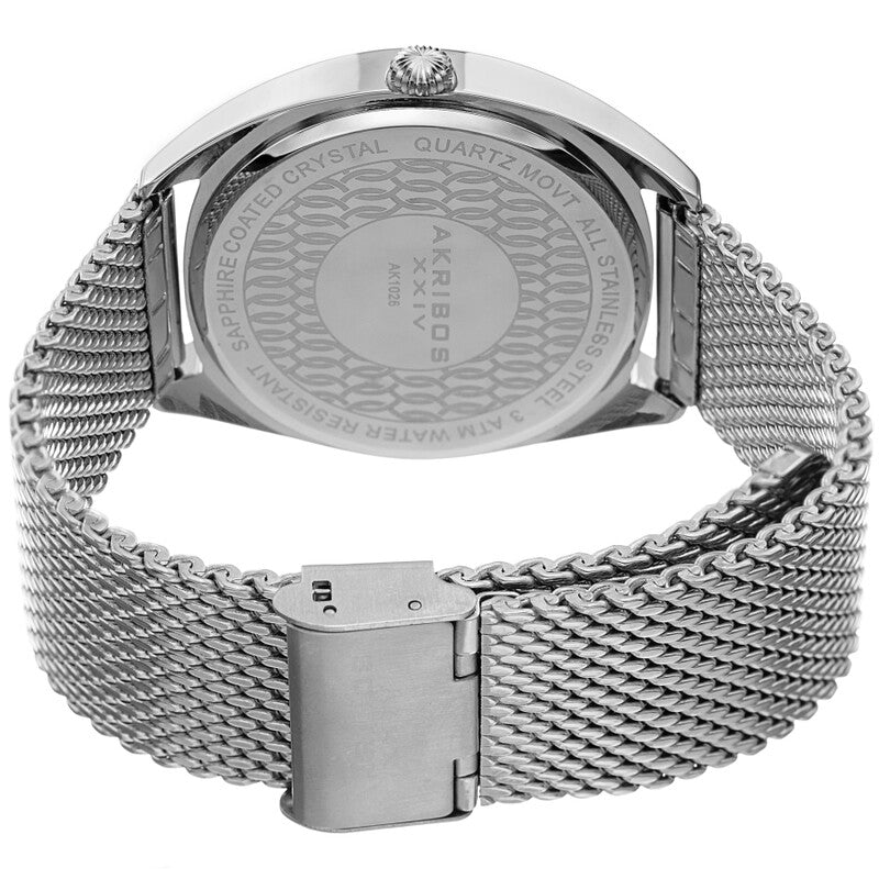 Akribos XXIV Silver Tone Case on Silver Tone Mesh Bracelet, Blue Dial with Silver Hands