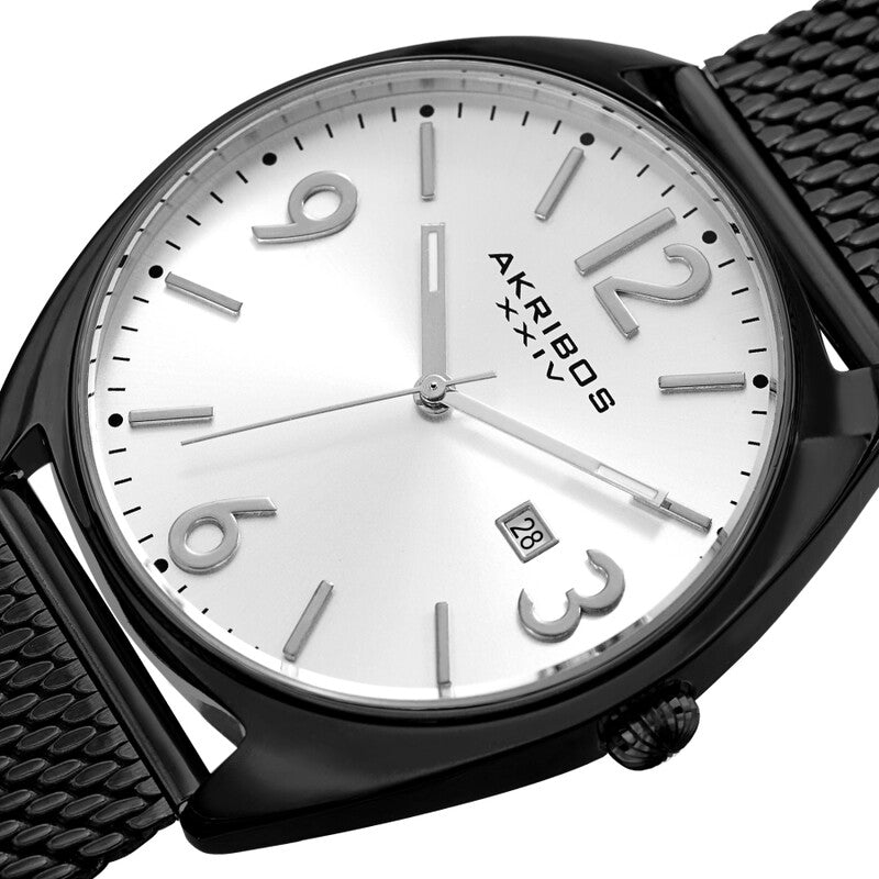 Akribos XXIV Black Tone Case on Black Tone Mesh Bracelet, Silver Dial with Silver Hands