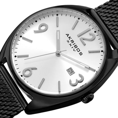 Akribos XXIV Black Tone Case on Black Tone Mesh Bracelet, Silver Dial with Silver Hands