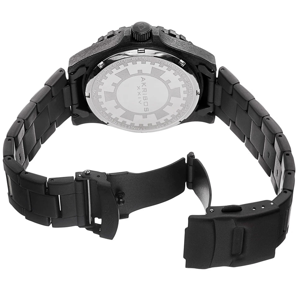 Akribos XXIV Black Carbon Fiber Case on Black Bracelet, Gray Dial with Silver Tone Hands