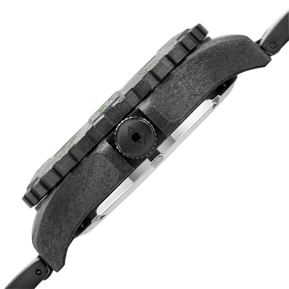 Akribos XXIV Black Carbon Fiber Case on Black Bracelet, Olive Green Dial with Silver Tone Hands