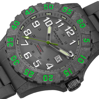 Akribos XXIV Black Carbon Fiber Case on Black Bracelet, Gray Dial with Silver Tone Hands